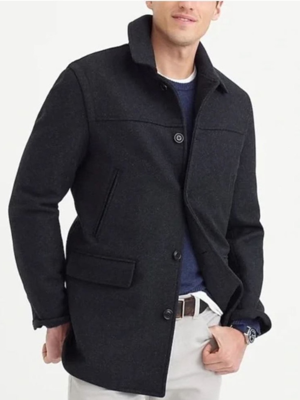 J Crew University Jacket Wool Coat Thinsulate Classic Academia Black Mens Small
